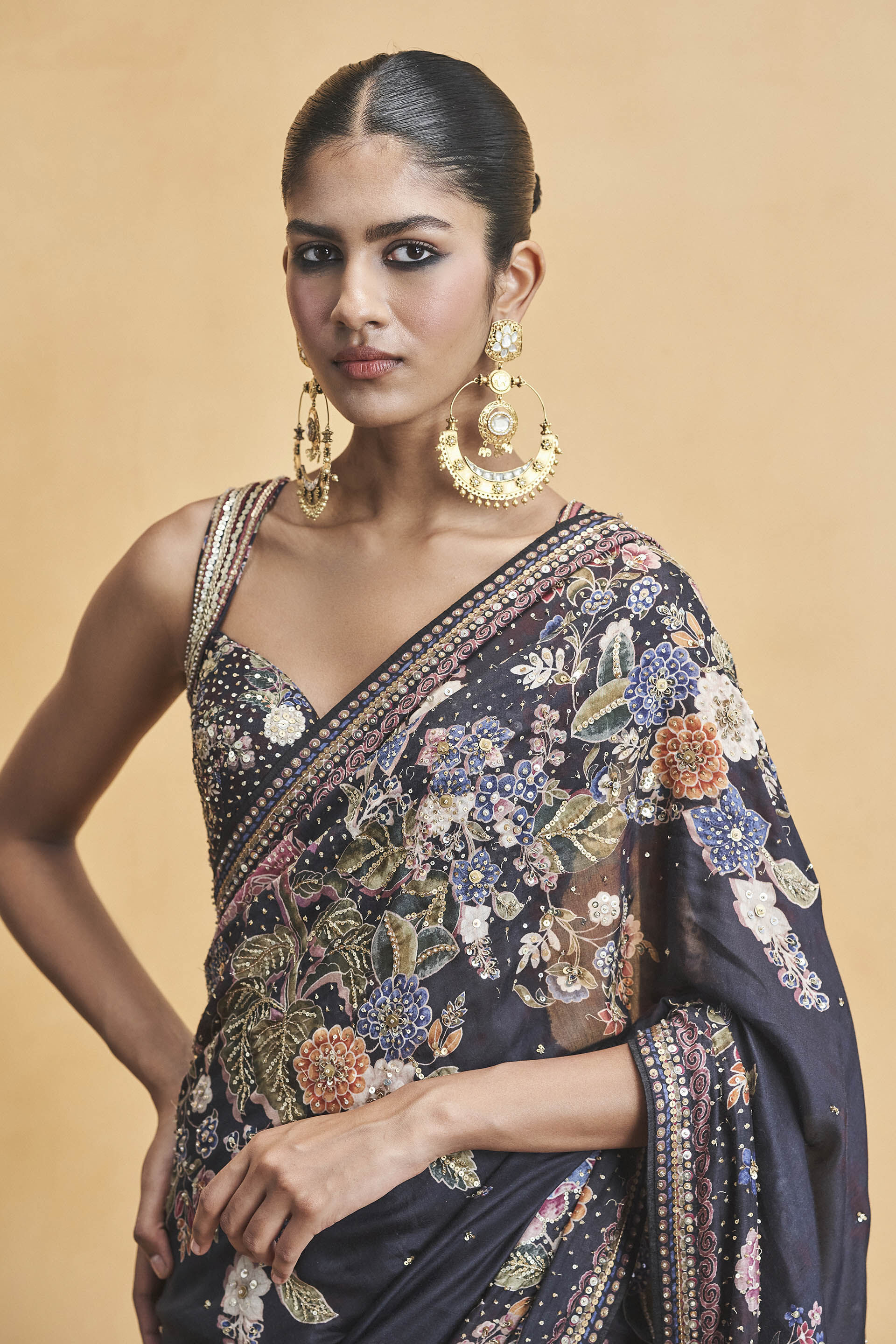 Whisper Of The Wildforest Saree Set - Black, Black, image 4
